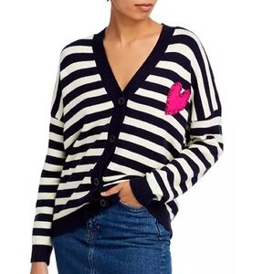 AQUA x Kerri Rosenthal Heart Patch Stripe Cardigan
